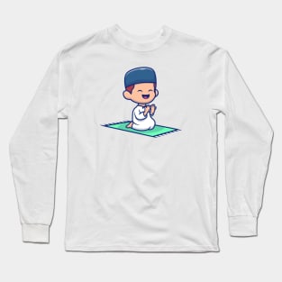 Cute boy moslem sitting and praying Long Sleeve T-Shirt